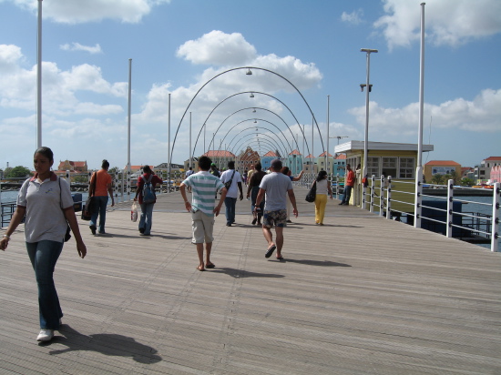 The pontoon bridge in place.